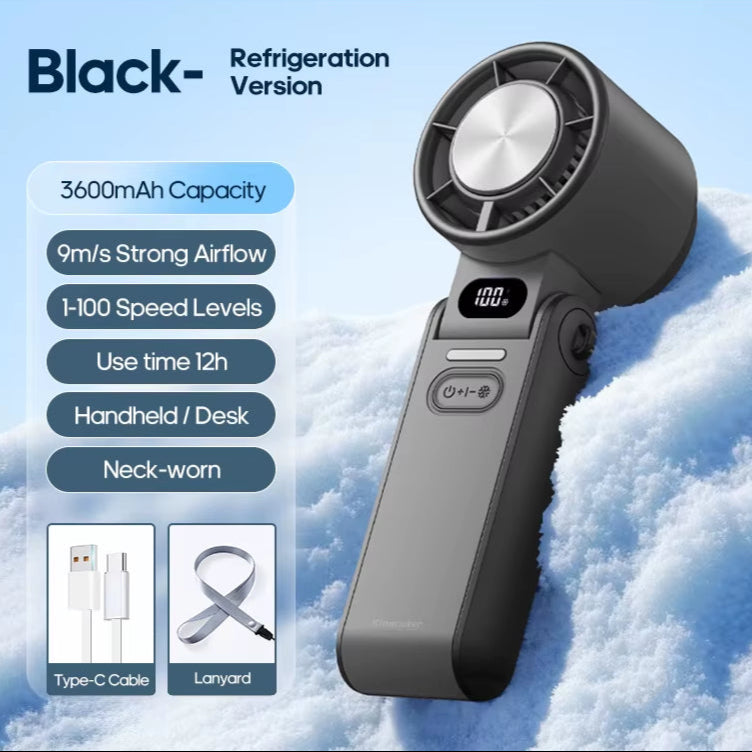 Outdoor Foldable Portable Handheld Fan Mini Cooling Rechargeable 3600Mah 100-Level Free Control High Speed Turbo Fan
